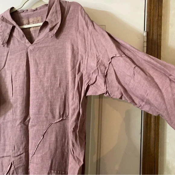 Cynthia Ashby Lagenlook Long Sleeve Linen Dress Dusty Pink Size Large - Picture 2 of 12